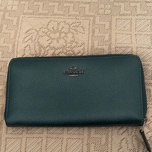 Coach Dark Green Leather Zip Wallet